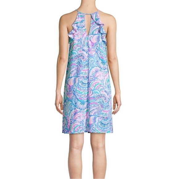 Lilly Pulitzer Billie Dress Ruffle Happy As a Clam Size M Sleeveless Flowy Blue - Picture 3 of 10